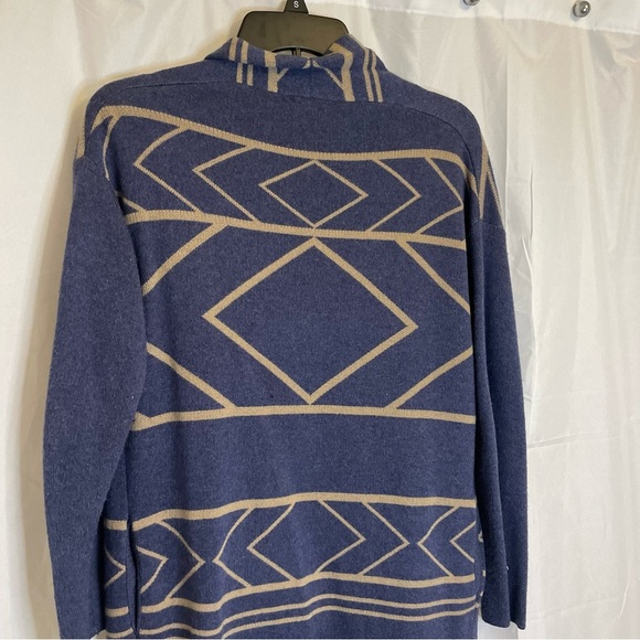 REBECCA ELLIOT Women’s Blue Tan Aztec Open Front Cardigan Sweater Size Small - Picture 12 of 13